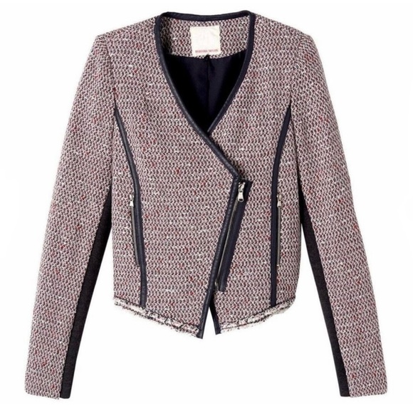 NEW REBECCA TAYLOR LEATHER TRIM TWEED JACKET - Picture 7 of 8